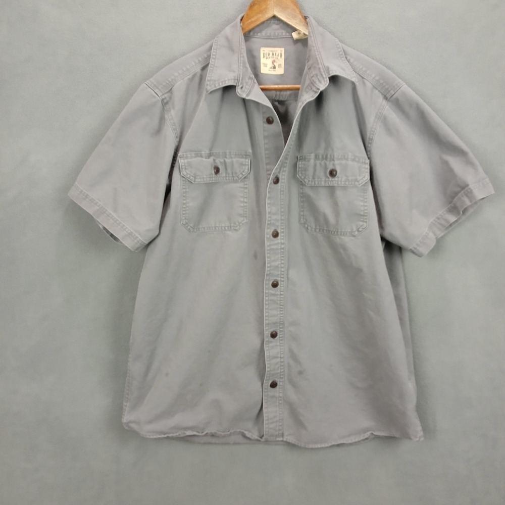 RedHead Shirt Mens Large Gray Stonewash Canvas Cotton Button Up Everyday Wear